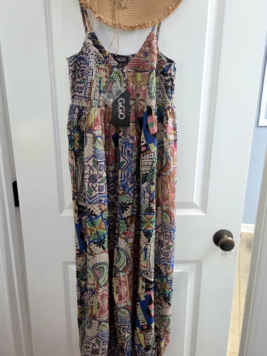 Gigio Pants - GIGIO Multicolor Printed Maxi Jumpsuit with Adjustable Straps